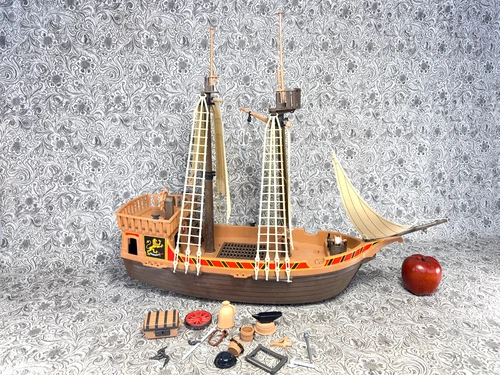RARE Vintage Playmobil Pirate Ship 3750 LARGE 1978 & Accessories Geobra Toy