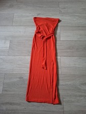 New Look Orange Ribbed Stretch Strapless Dress Bodycon Wiggle Party Holiday UK4