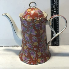 Jay & Sons Decorative Tea Pot Pink and Yellow Roses Adorn this Beauty Gold Trim