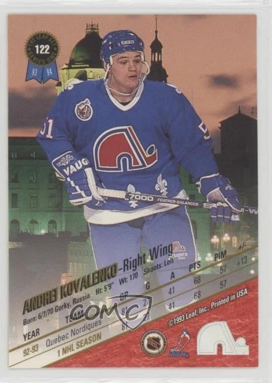 1993-94 Leaf Andrei Kovalenko #122 - Image 2 of 2