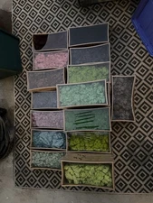 27 Boxes Of Artificial Moss, 13oz per box, Green, Blue, Pink, Purple, Black