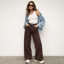 Zara Extra Wide Leg Jeans Women  s 2 High Waist Chocolate Brown Denim High Rise