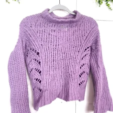 Odd Molly Sweater Womens XS Purple Knit Cropped Pullover Mock Neck Wool Blend