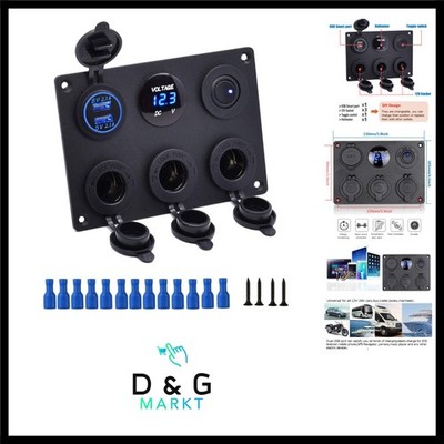 Auto 6in1 Multifunktionspanel mit USB Ladegerät Voltmeter Kippschalter Zigare...
