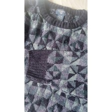 Vintage Dockers Mens XL Geometric Triangle Knit Sweater Navy Grey Purple 90s