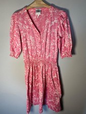 Laura Ashley vintage green label pink floral tea dress knee length made GB 12