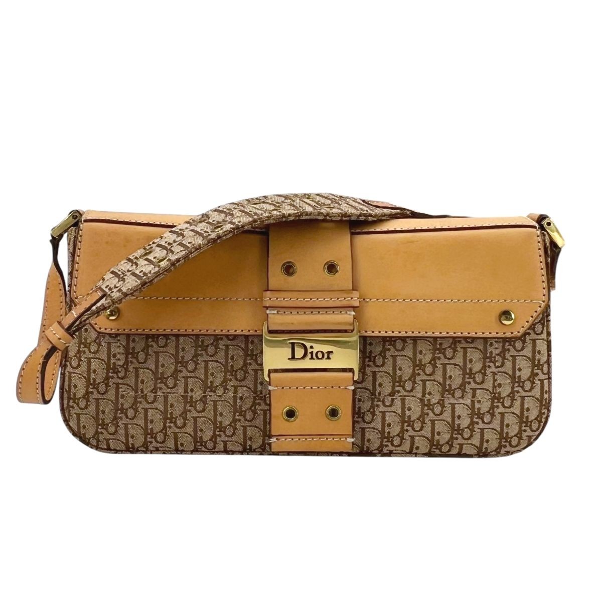 Christian Dior Trotter Street Chic Beige Canvas Shoulder Bag with Leather Logo Plate