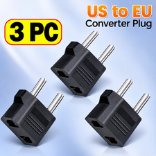 US to EU Plug Adapter Power Socket Converter Travel Charger Black 4.8mm 3Pc