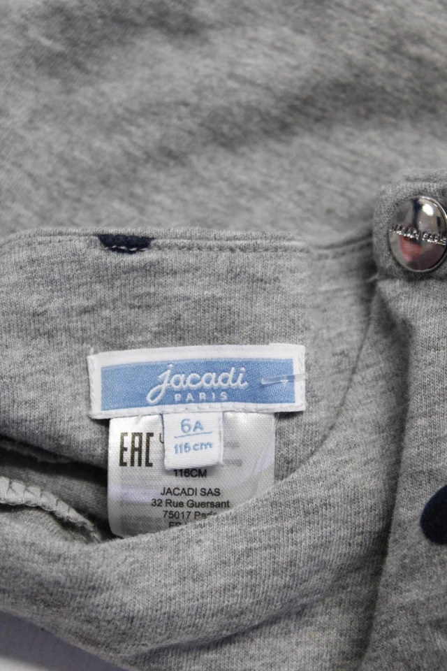 Blusa Top Jacadi Niñas Algodón Gris Lunares Cuello Redondo Manga Larga Talla 6A Foto 3 de 4