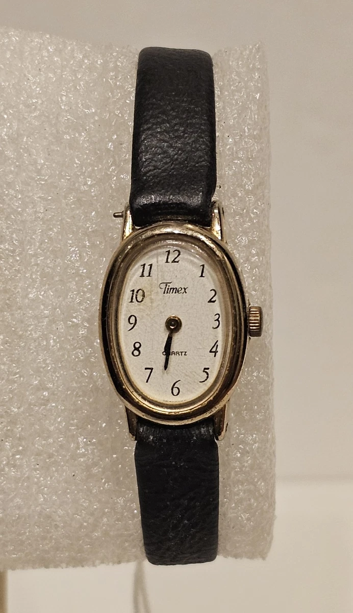 Vintage 1976 Timex Gold Tone Women\'s Quartz Watch Black Leather Band 18mm Timex Cavatina Womens Watch 18mm White Dial Gold Tone Black  main image 3