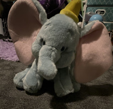 Disney Store Dumbo Plush Stuffed Animal Elephant Blue Pink Ears Yellow Hat
