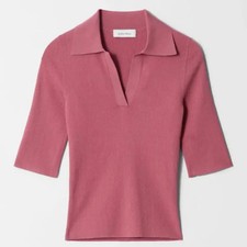 Other Stories Pink Collar Short Sleeve Knit Top