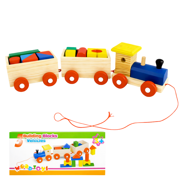 Kinder Holzeisenbahn Spielzeug Eisenbahn Holzzug Lokomotiven 2 Wagen-image