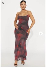 Woman’s Red and Black Floral Maxi Dress Size Medium With Straps