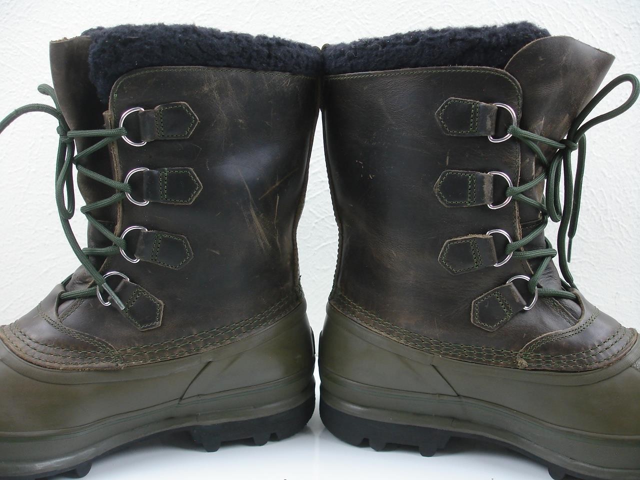 Men's 11 M Sorel Caribou Brown Green Leather Waterproof Winter Boots Insulated image 2