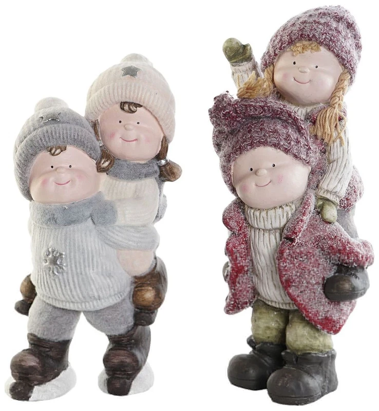 Statuetta Natalizia Bambini Invernali 51 cm Fibra di Vetro Decorazione Natale, fotografia 9 di 9