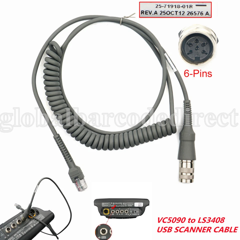 6Pin USB Scanner Cable CBL-71918-11R same as 25-71918-01R 9ft VC5090 to LS3408 - Image 2 of 4