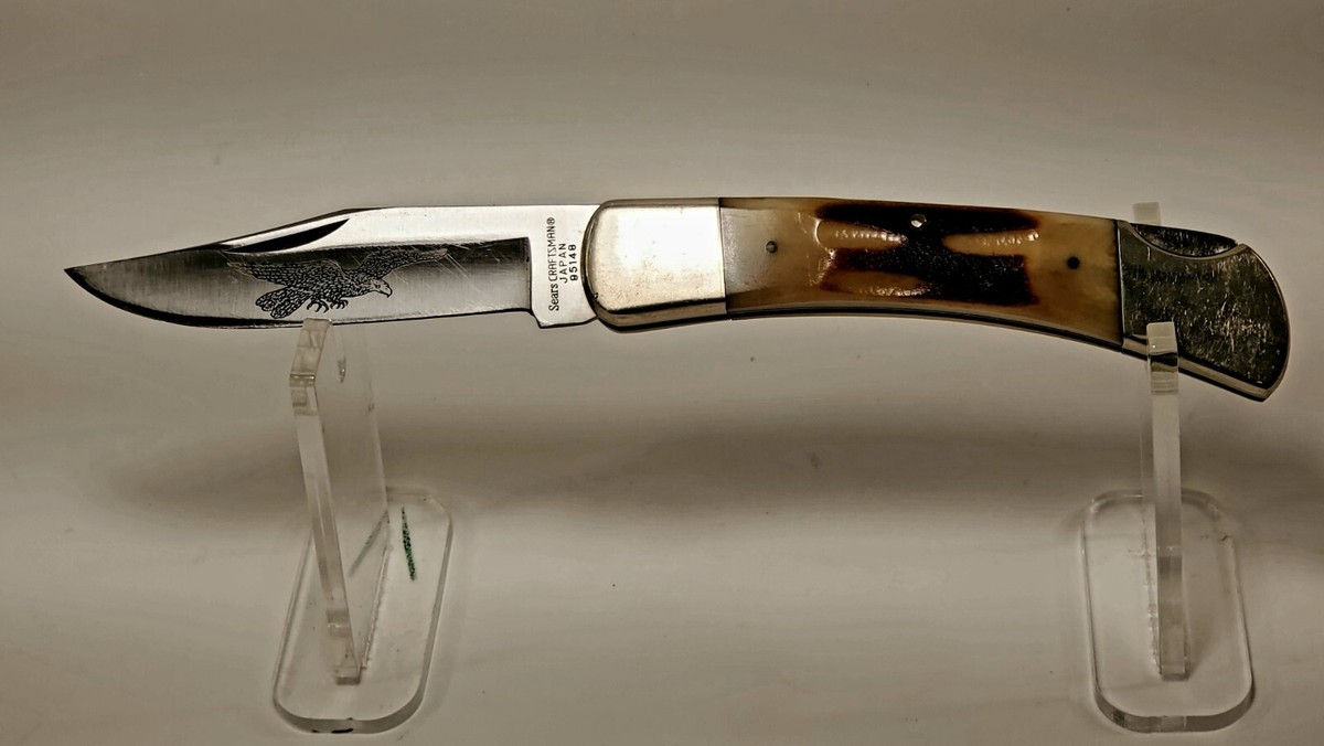 Vintage 1970s SEARS CRAFTSMAN JAPAN SS Stag Large Lockback Folding