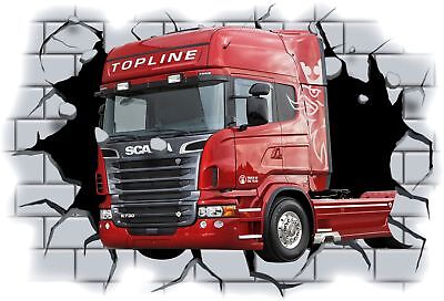 Huge 3D Scania Truck Crashing through wall View Wall Sticker Mural Decal Film 45