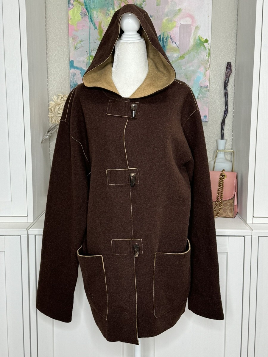 Ralph Lauren Jacket Brown Felt Wool Blend Toggle Button Hooded