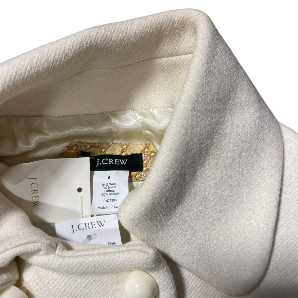 J. Casaco Crepe Feminino Crepe Lã Branca Cremosa Crepe Crew Double-Breasted Tamanho 6 Novo com etiquetas - Imagem 3 de 4