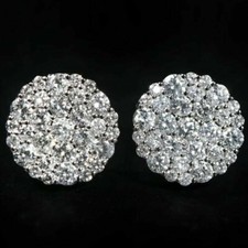 2Ct Lab Created Round Cut Cluster Diamond Stud Earrings 14K White Gold Plated