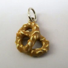Sterling Silver PRETZEL Charm for Bracelet ENAMEL Pendant for Necklace FOOD Cute