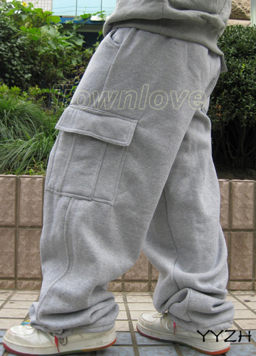 Men's Loose Fit Cargo Baggy Trousers Athletic Street Working Thick Casual Pants - Picture 3 of 12