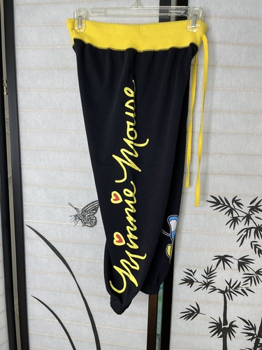 Disney Youth Minnie Mouse Sweatpants Sz S 3/5 Graphic Black Yellow - Picture 7 of 7