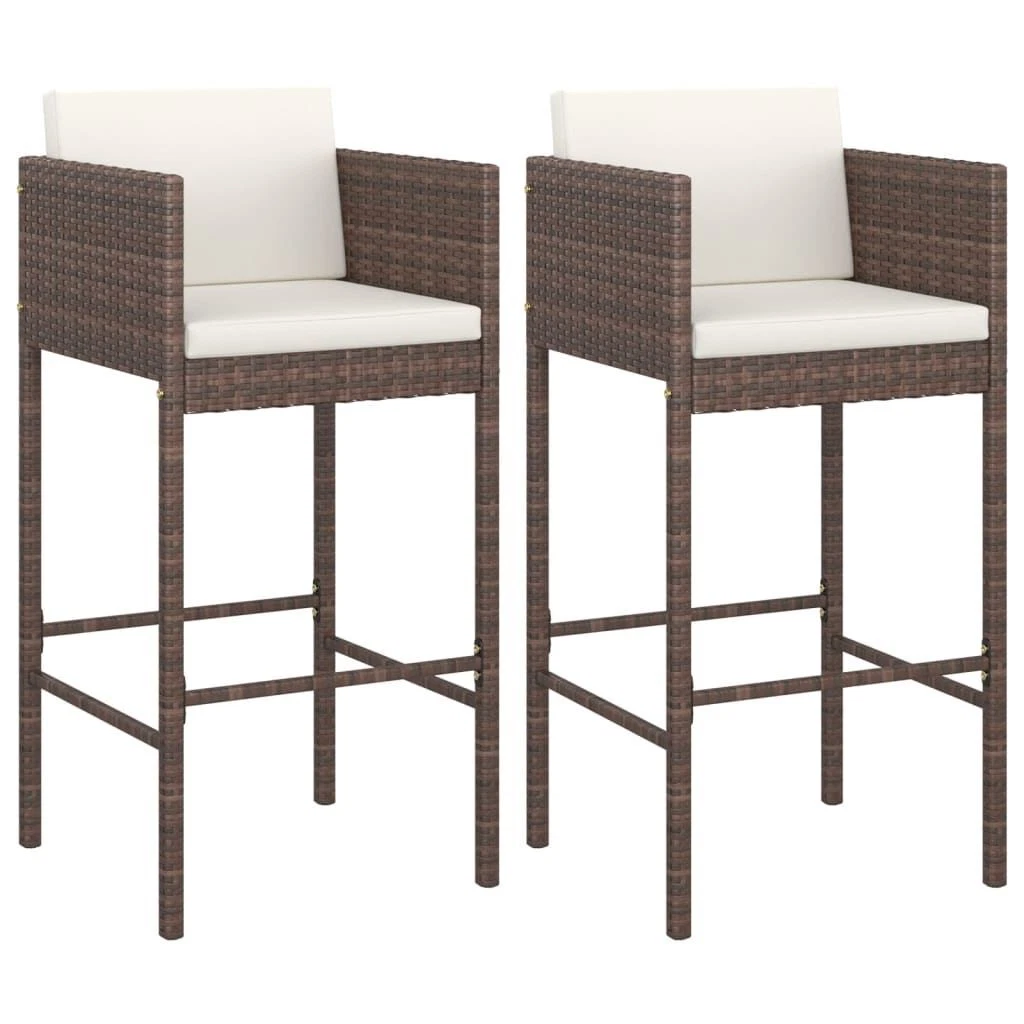 2 Pcs Bar Stool Set Poly Rattan With Cushions Outdoor Counter
