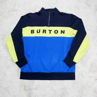 Burton Sweatshirt Men Medium Blue Lowball 1/4 Zip Fleece Lined Snowboard Pullovr