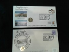 Großbritannien 1988 One Pound unc mit Stempel & 1982 20 Pence Erstausgabe Münze mit Stempel