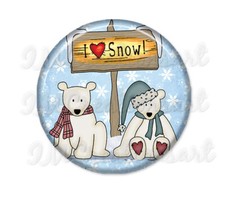 The Holidays Polar Bear I Love Snow - Handpressed Magnet or Pin 2.25"