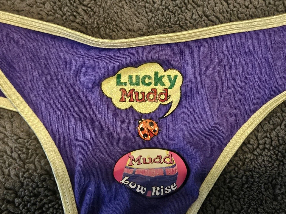 MUDD Women's Low Rise Lucky Mudd Logo Thong Panties Large Purple NWT - Image 4 of 4