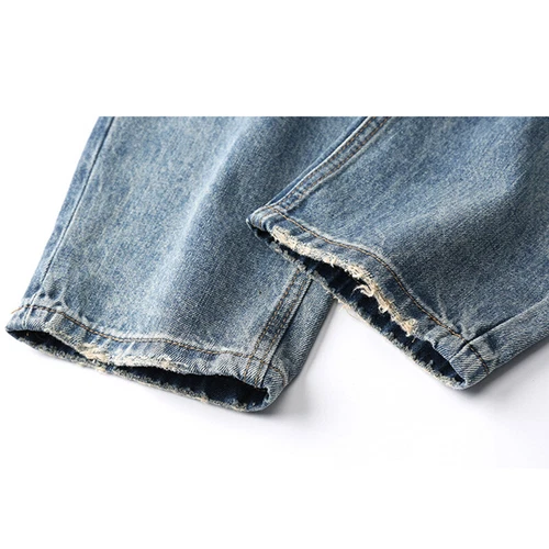 Mens Jeans Casual Denim Patchwork Pants Straight Distressed Trousers Loose Chic - Bild 6 von 12
