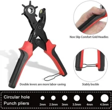 Hole Puncher Heavy Duty Hand Pliers 6 Different Size Punch Tool for Belt Strap
