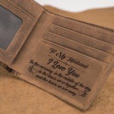 Engraved Wallet For Husband, Personalized Wallet For Husband, Leather Wallet W14