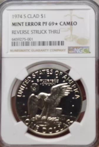 1974-S $1 Eisenhower Silver Dollar NGC pf69* Proof 69 STRUCK THRU ERROR