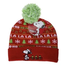 PEANUTS Snoopy Woodstock Unisex Toboggan Beanie Winter Hat Cap Ho Ho Ho La La La