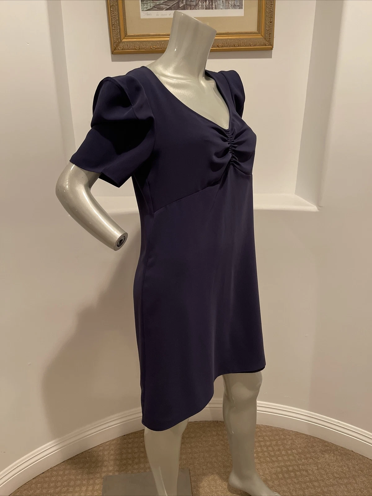 Mini abito a maniche corte Kenzo Paris blu mezzanotte arricciato busto taglia 42 EUR