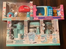 New Pretend Play Kitchen Appliances Microwave Blender Mixer Coffee Maker Food