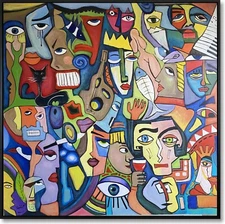 Monumental Abstract Cubism Face Art | Huge Vibrant Colorful Original Modern Art