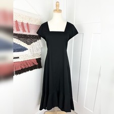 Universal Standard Jenna Poplin Cotton Ruffled Midi Dress Black Size 6-8 NWT