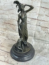 Stunning bronze sculpture art deco lady with dog Hand Made Figurine Figure