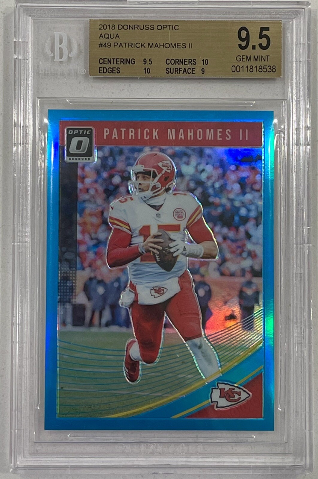 2018 Donruss Optic Patrick Mahomes Aqua Prizm /299 BGS 9.5 w 2 10 Subs