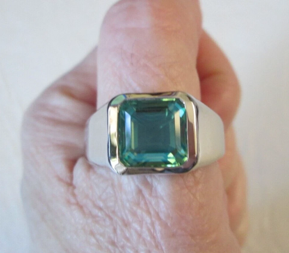 Anillo de platino de cuarzo pavo real con corte Asscher para hombre sobre plata de ley (talla 12) Foto 4 de 4