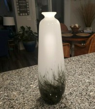 Vtg Glass Vase Modern Black White Swirl Blown Art Glass 19" tall