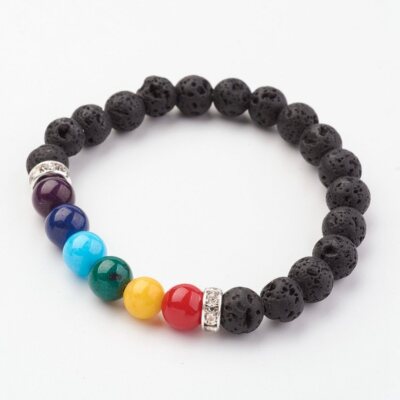 NATÜRLICHES LAVAGESTEIN & NATÜRLICHER EDELSTEIN YOGA/REIKE HEILUNG UNISEX CHAKRA ARMBAND 