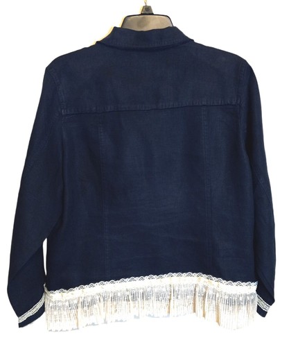 Nicole Miller Original Womans Navy 100% Linen Pearl/Rhonestone Buttons Lace Lg. - Picture 4 of 8