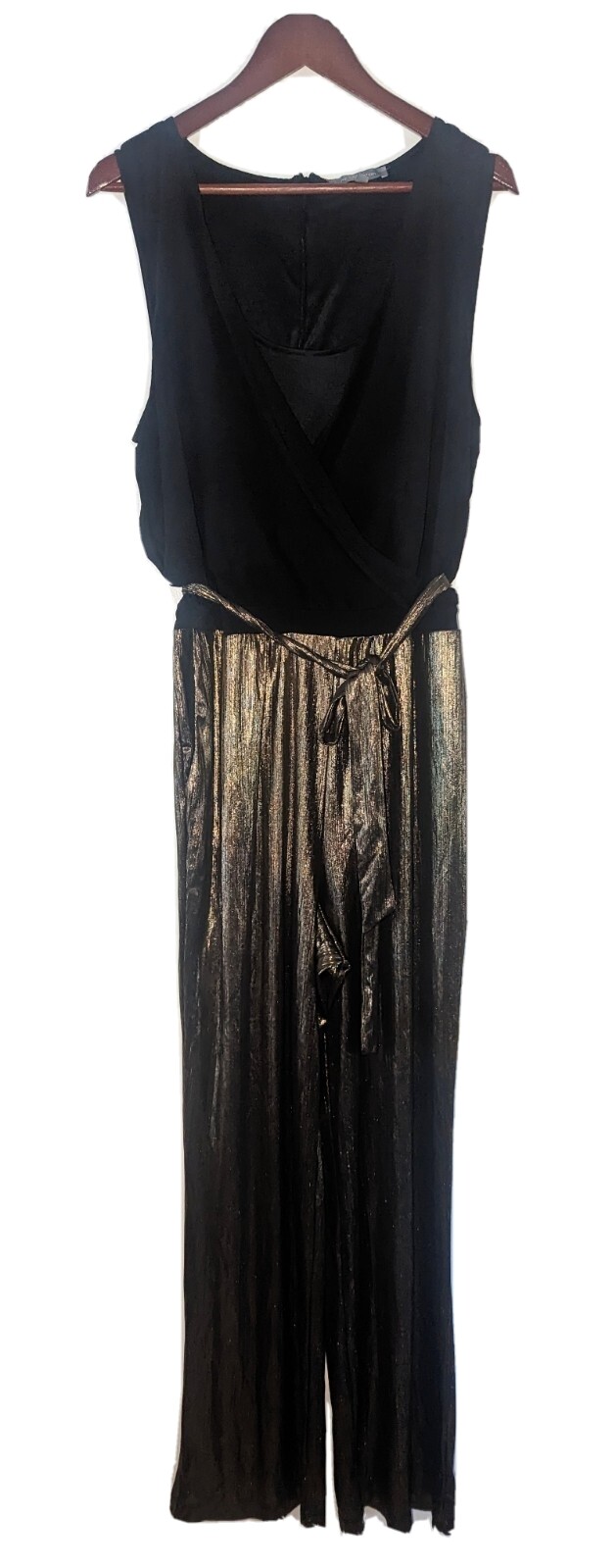 Full Pant Suit Set Ny Collection Sleeveless Black and Gold Size M, XL